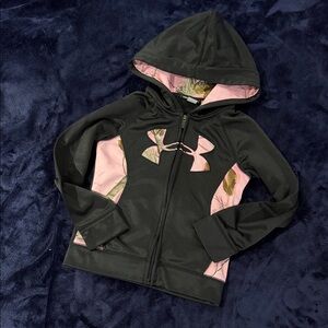 Under Armour Black & Pink Girls' Camo-Accent Hooded Zip Jacket